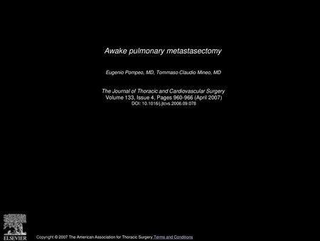 Awake pulmonary metastasectomy