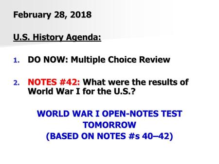 WORLD WAR I OPEN-NOTES TEST