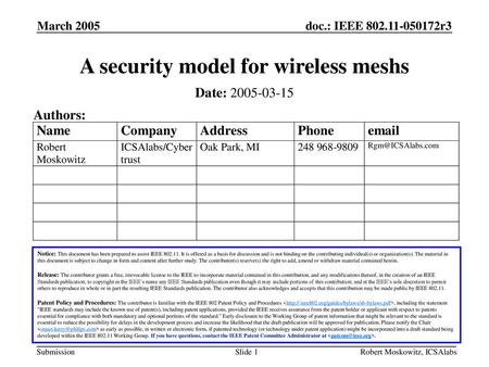 A security model for wireless meshs