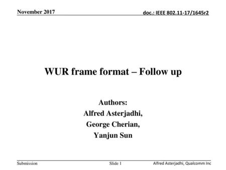 WUR frame format – Follow up