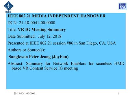 IEEE MEDIA INDEPENDENT HANDOVER DCN: