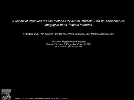 A review of improved fixation methods for dental implants