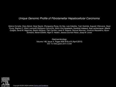 Unique Genomic Profile of Fibrolamellar Hepatocellular Carcinoma