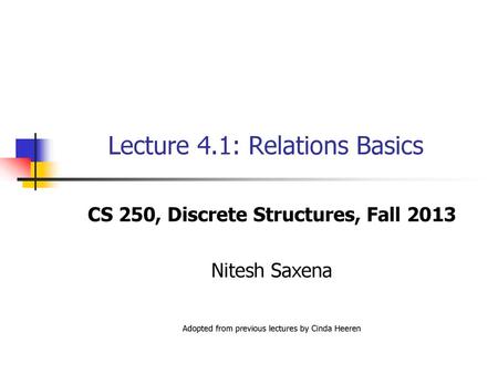 Lecture 4.1: Relations Basics