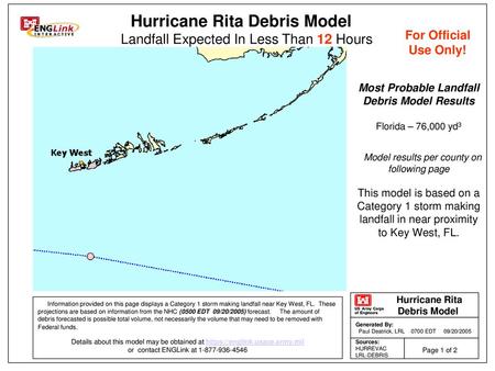 Most Probable Landfall Debris Model Results