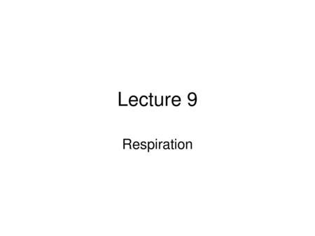 Lecture 9 Respiration.