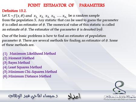 POINT ESTIMATOR OF PARAMETERS