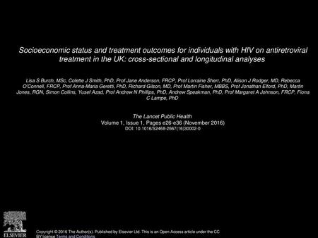 Socioeconomic status and treatment outcomes for individuals with HIV on antiretroviral treatment in the UK: cross-sectional and longitudinal analyses 