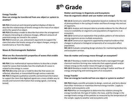 8th Grade Matter and Energy in Organisms and Ecosystems