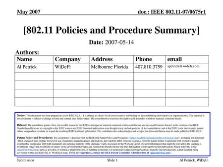 [ Policies and Procedure Summary]