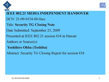 IEEE MEDIA INDEPENDENT HANDOVER DCN: sec