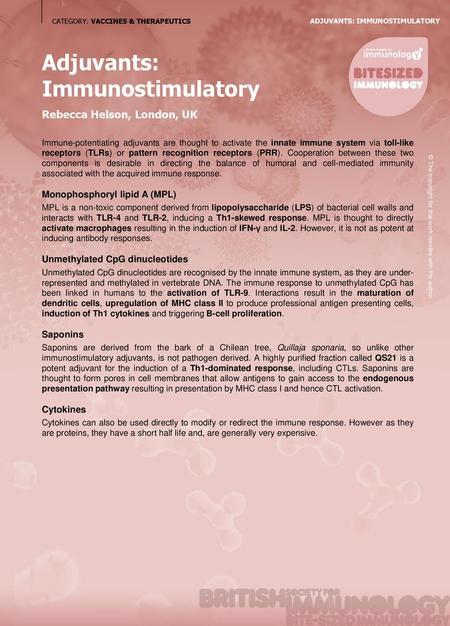 Adjuvants: Immunostimulatory