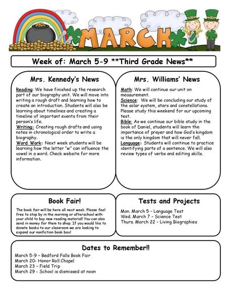 Week of: March 5-9 **Third Grade News**