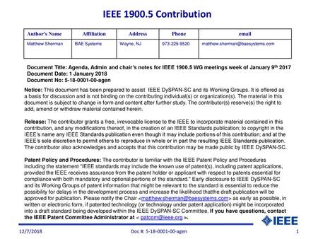 IEEE Contribution Author’s Name Affiliation Address Phone