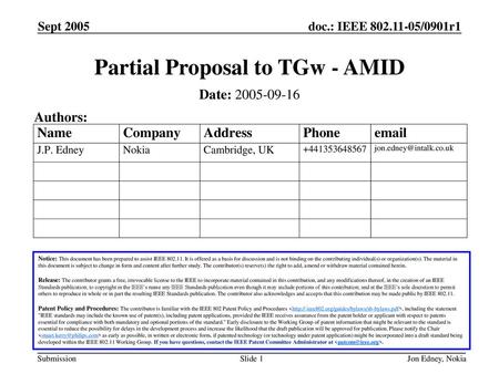 Partial Proposal to TGw - AMID