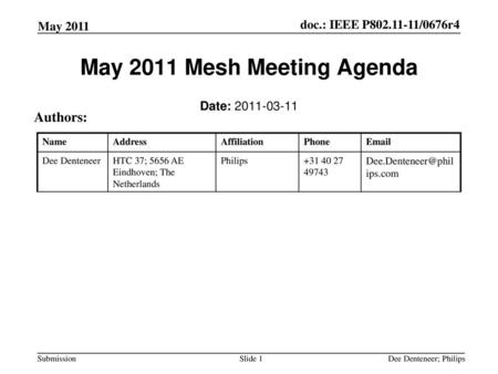 May 2011 Mesh Meeting Agenda