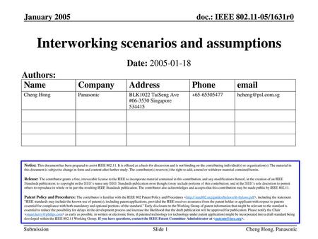 Interworking scenarios and assumptions