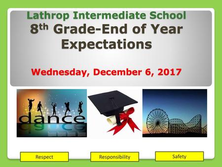 Lathrop Intermediate School 8th Grade-End of Year Expectations Wednesday, December 6, 2017 Respect Responsibility Safety.