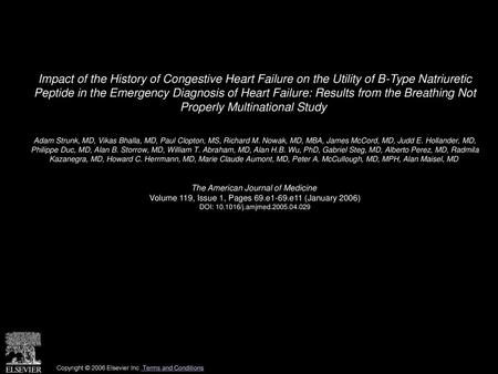 Impact of the History of Congestive Heart Failure on the Utility of B-Type Natriuretic Peptide in the Emergency Diagnosis of Heart Failure: Results from.