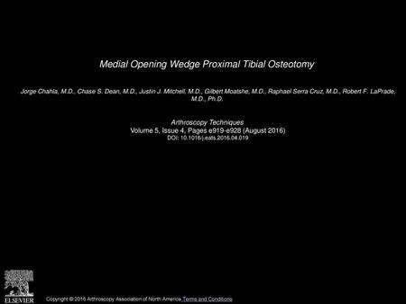 Medial Opening Wedge Proximal Tibial Osteotomy