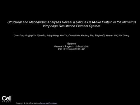 Structural and Mechanistic Analyses Reveal a Unique Cas4-like Protein in the Mimivirus Virophage Resistance Element System  Chao Dou, Mingjing Yu, Yijun.