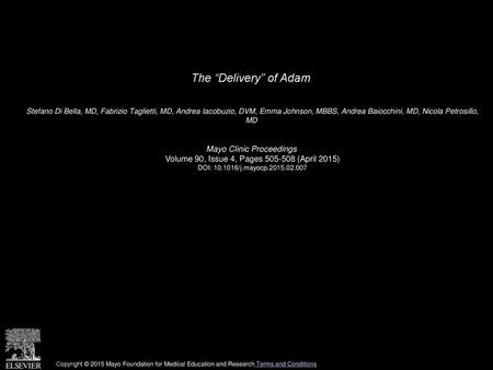 The “Delivery” of Adam Mayo Clinic Proceedings