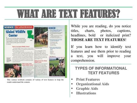 TYPES OF INFORMATIONAL TEXT FEATURES