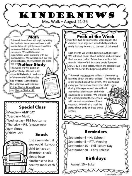 Kindernews Mrs. Walk – August Math Peek-at-the-Week Author Study