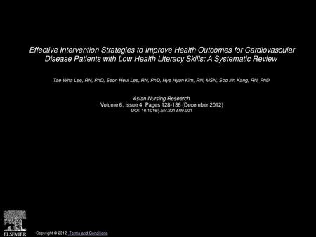 Effective Intervention Strategies to Improve Health Outcomes for Cardiovascular Disease Patients with Low Health Literacy Skills: A Systematic Review 