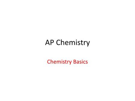 AP Chemistry Chemistry Basics.