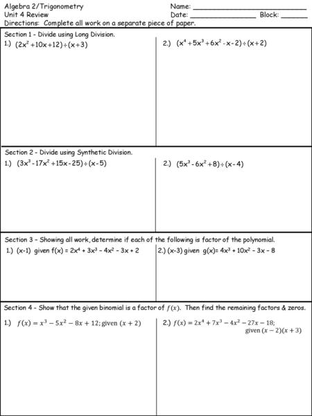 Algebra 2/Trigonometry Name: __________________________