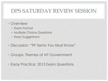 DPS Saturday Review Session