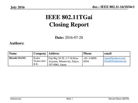 IEEE TGai Closing Report