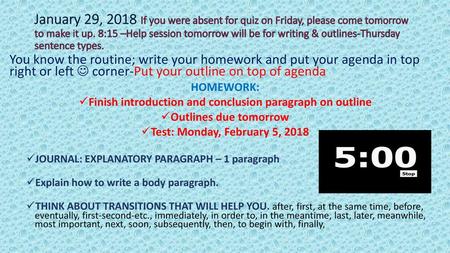 Finish introduction and conclusion paragraph on outline