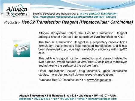 Products > HepG2 Transfection Reagent (Hepatocellular Carcinoma)