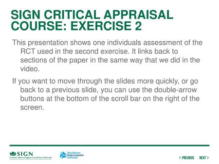 Sign critical appraisal course: exercise 2