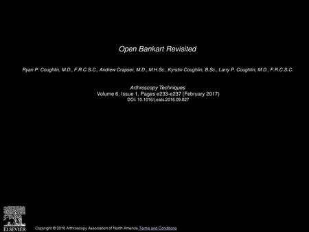 Open Bankart Revisited