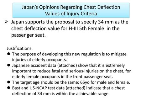 Japan’s Opinions Regarding Chest Deflection Values of Injury Criteria