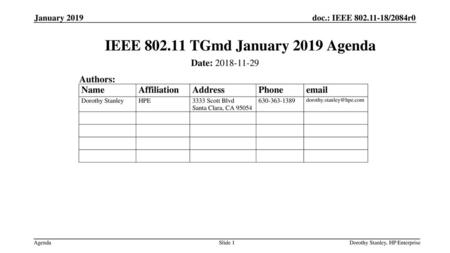 IEEE TGmd January 2019 Agenda