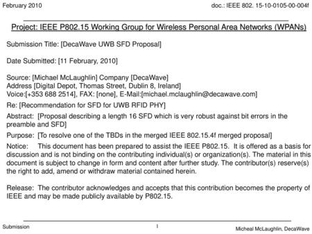 Submission Title: [DecaWave UWB SFD Proposal]