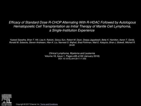 Efficacy of Standard Dose R-CHOP Alternating With R-HDAC Followed by Autologous Hematopoietic Cell Transplantation as Initial Therapy of Mantle Cell Lymphoma,