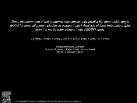 Does measurement of the anatomic axis consistently predict hip-knee-ankle angle (HKA) for knee alignment studies in osteoarthritis? Analysis of long limb.