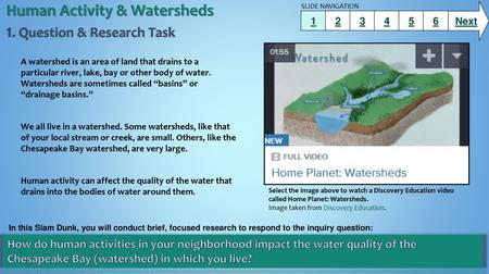 Human Activity & Watersheds 1. Question & Research Task