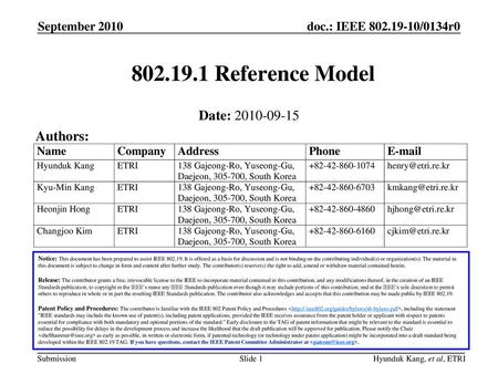 Reference Model Date: Authors: September 2010