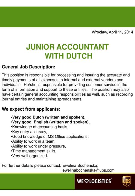 JUNIOR ACCOUNTANT WITH DUTCH