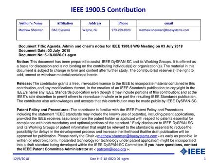 IEEE Contribution Author’s Name Affiliation Address Phone