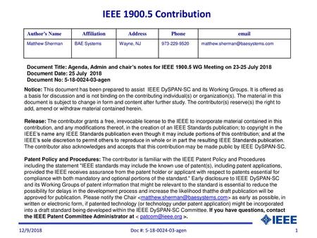 IEEE Contribution Author’s Name Affiliation Address Phone