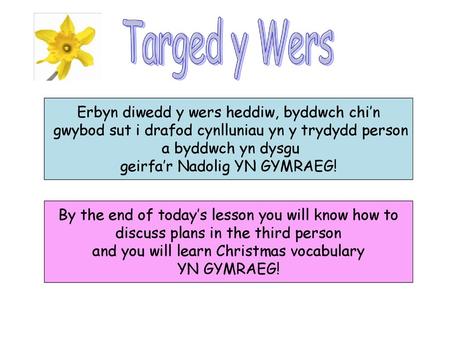 Erbyn diwedd y wers heddiw, byddwch chi’n