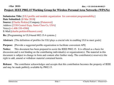 <month year> doc.: IEEE < e> <Mar  2018>