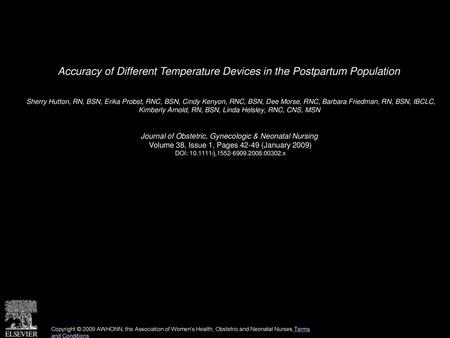 Accuracy of Different Temperature Devices in the Postpartum Population